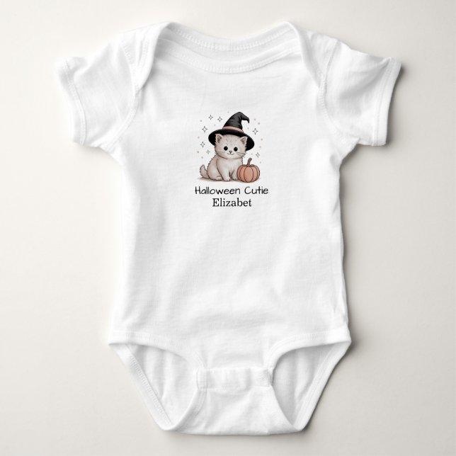 Halloween Cutie Personalised Cute Cat and Pumpkin Baby Bodysuit (Front)