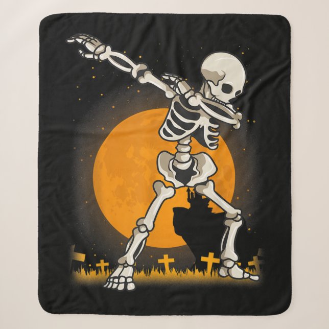 Halloween Dabbing Skeleton Costume Sherpa Blanket (Front)