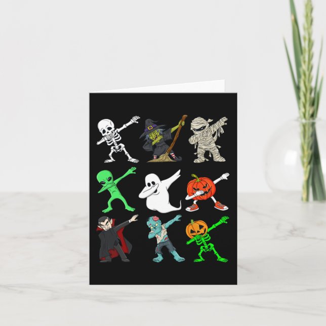 Halloween Dabbing Skeleton Witch And Monsters Boys Card (Front)