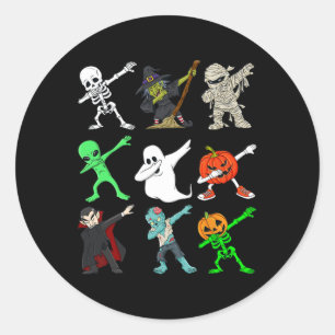 Halloween Dabbing Skeleton Witch And Monsters Boys Classic Round Sticker