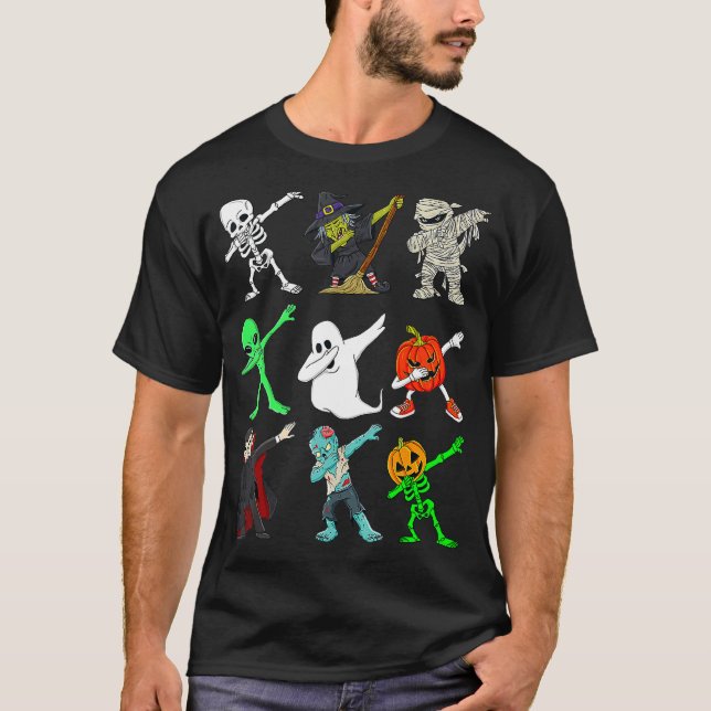 Halloween Dabbing Skeleton Witch And Monsters Boys T-Shirt (Front)