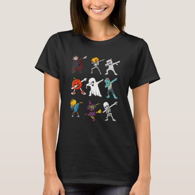 Halloween Dabbing Skeleton Witch And Monsters Boys T-Shirt (Front)