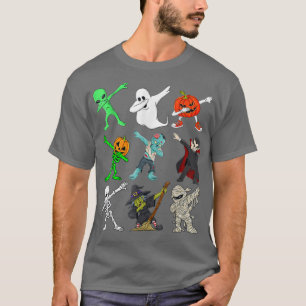 Halloween Dabbing Skeleton Witch And Monsters Funn T-Shirt