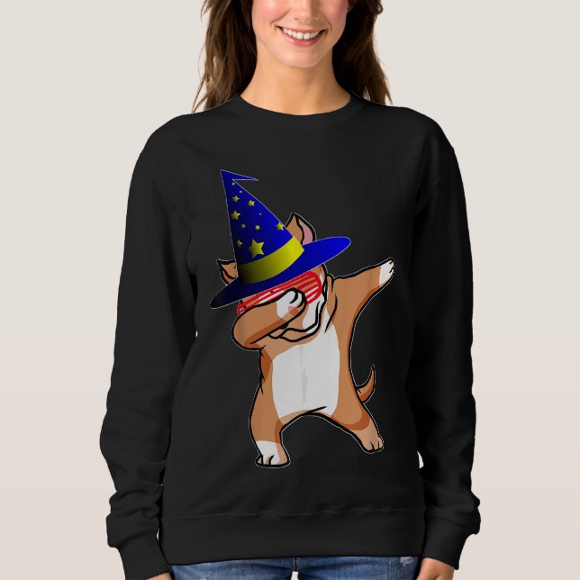 Halloween Dabbing Wizard Pitbull Puppy Dog Witch H Sweatshirt (Front)