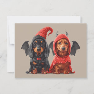Halloween Dachshund Dogs Devil Bat Postcard