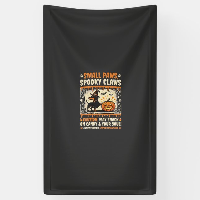 Halloween Dachshund Spooky Warning Banner (Vertical)