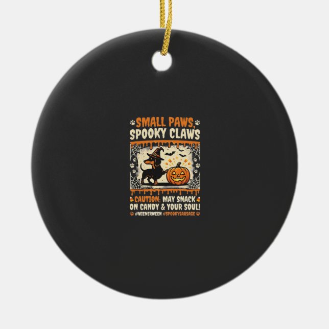 Halloween Dachshund Spooky Warning Ceramic Tree Decoration (Front)