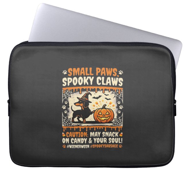 Halloween Dachshund Spooky Warning Laptop Sleeve (Front)