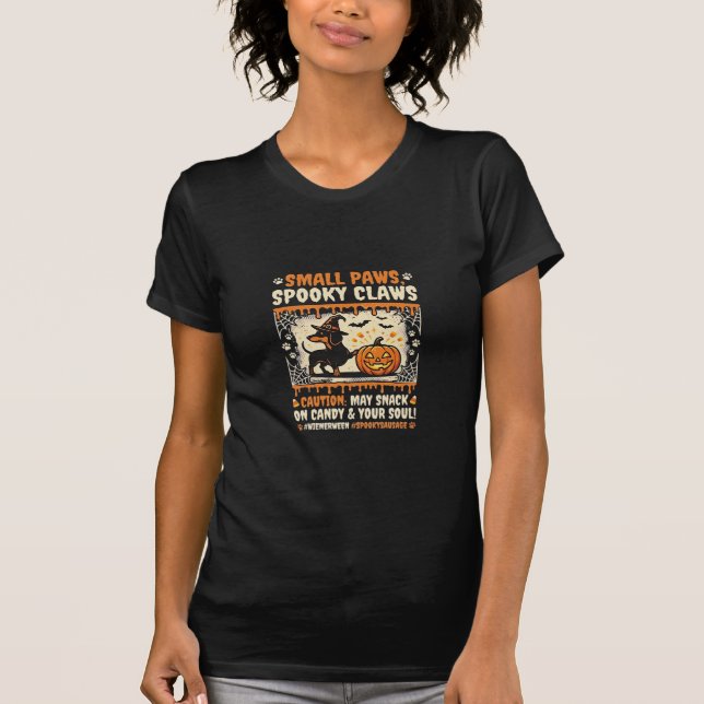 Halloween Dachshund Spooky Warning T-Shirt (Front)