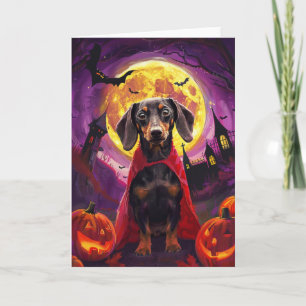 Halloween Dachshund Vampire Pumpkins Scary Card