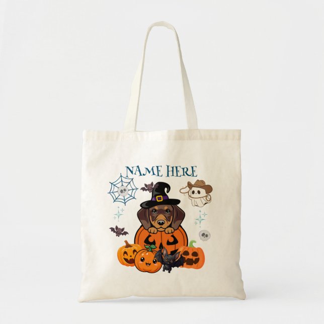 Halloween Dachshund Witch Candy Tote Bag (Front)