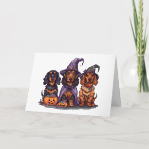Halloween Dachshund Witch Dogs Card