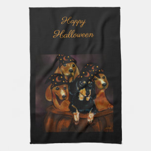 Halloween Dachshunds Tea Towel