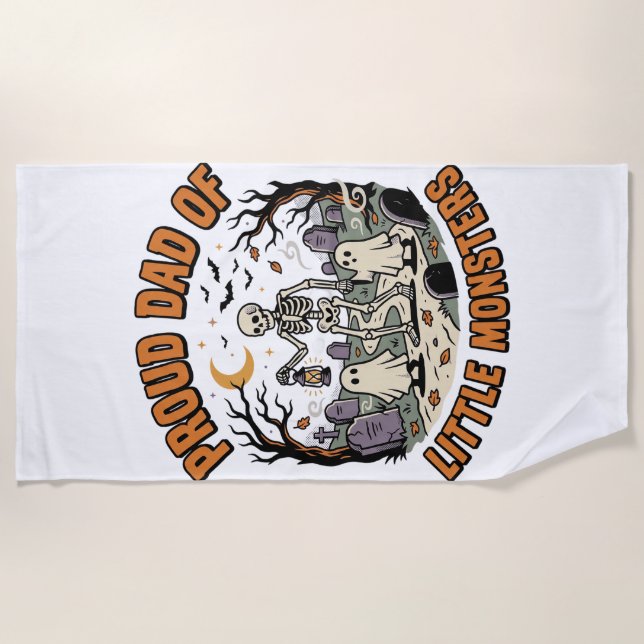 Halloween Dad Little Monsters Night Beach Towel (Front)