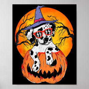 Halloween Dalmatian Witch Pumpkin Dog Lover Gift Poster