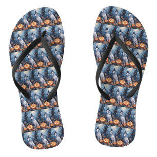 Halloween Dalmation With Pumpkins Scary Jandals