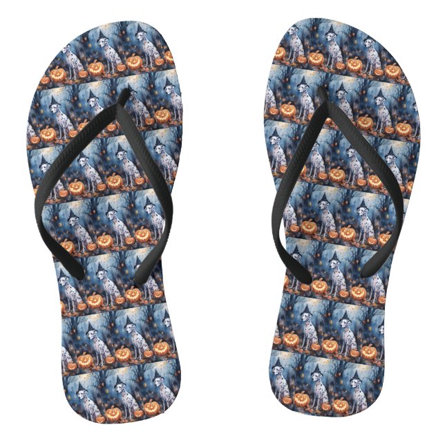 Halloween Dalmation With Pumpkins Scary Jandals (Footbed)