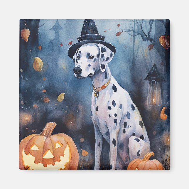 Halloween Dalmation With Pumpkins Scary Magnet (Front)