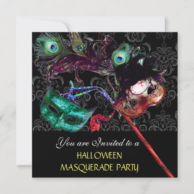 HALLOWEEN  DAMASK MASQUERADE PARTY Black blue Invitation (Front)