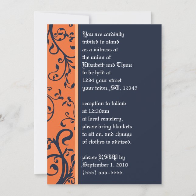 Halloween Damask Wedding Invitation (Front)