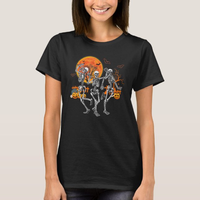Halloween Dance Of Death Macabre Skeleton Dancing  T-Shirt (Front)