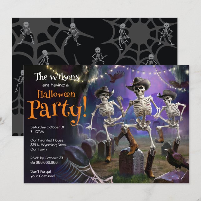 Halloween Dance Party, Line Dancing Skeletons Invitation (Front/Back)