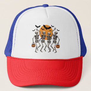 Halloween Dancing Skeleton Dance Pumpkin Trucker Hat