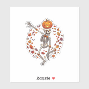 Halloween Dancing Skeleton Pumpkin Head Autumn Lea