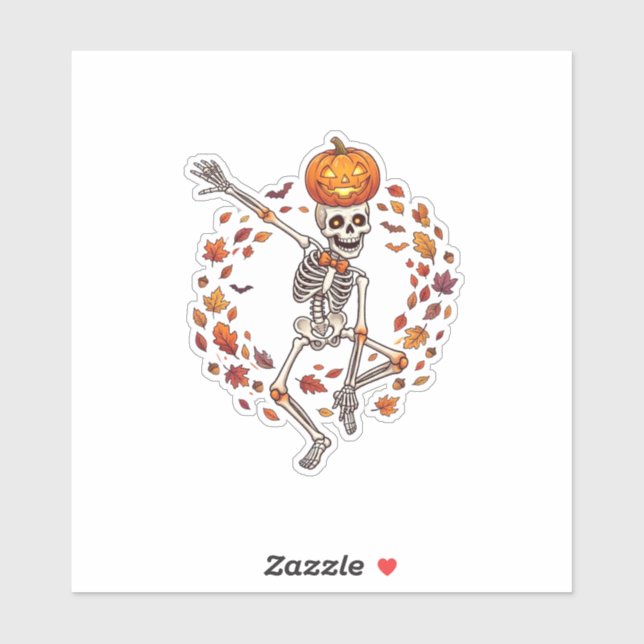 Halloween Dancing Skeleton Pumpkin Head Autumn Lea (Sheet)