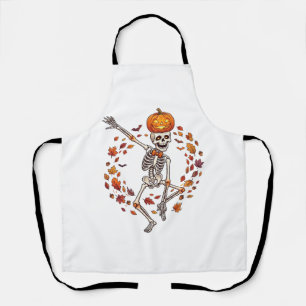 Halloween Dancing Skeleton Pumpkin Head Autumn Lea Apron