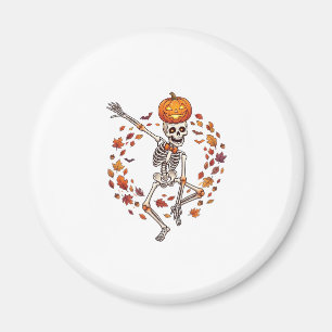 Halloween Dancing Skeleton Pumpkin Head Autumn Lea Magnet