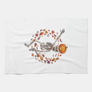 Halloween Dancing Skeleton Pumpkin Head Autumn Lea Tea Towel