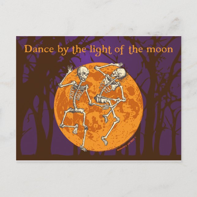 Halloween Dancing Skeletons Moon Postcard (Front)