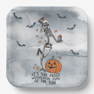 Halloween Dancing Skeletons Party Paper Plate