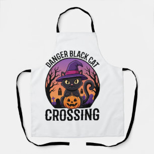 Halloween Danger Black Cat Crossing Apron