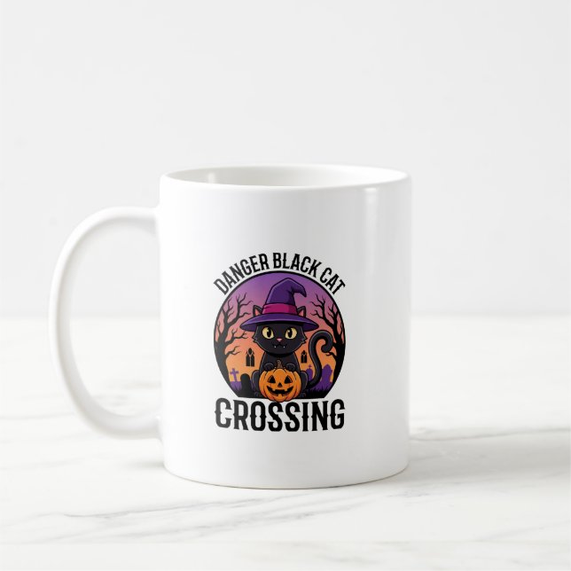 Halloween Danger Black Cat Crossing Coffee Mug (Left)