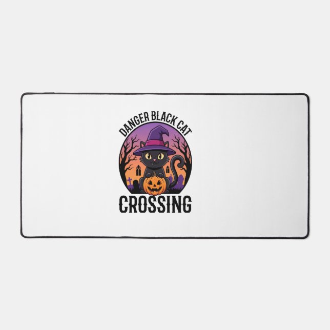 Halloween Danger Black Cat Crossing Desk Mat (Front)