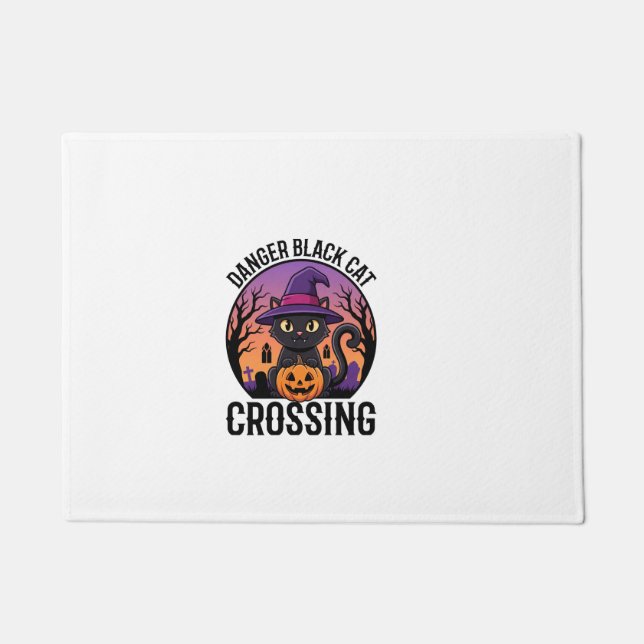 Halloween Danger Black Cat Crossing Doormat (Front)