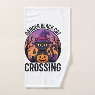Halloween Danger Black Cat Crossing Hand Towel