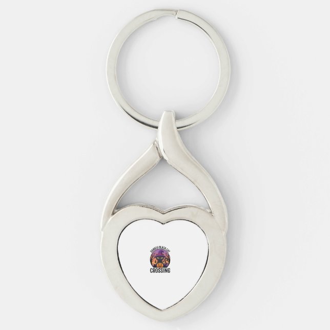 Halloween Danger Black Cat Crossing Key Ring (Front)