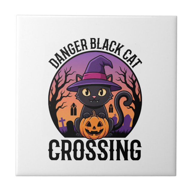 Halloween Danger Black Cat Crossing Tile (Front)