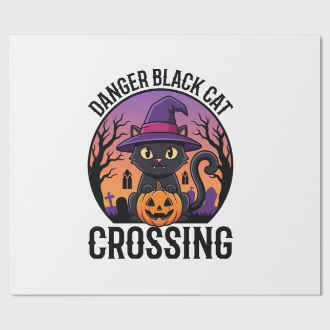 Halloween Danger Black Cat Crossing Wrapping Paper (Flat)