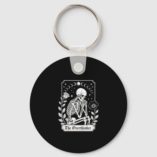 Halloween Dark Gothic Skeleton Overthinker Key Ring (Front)