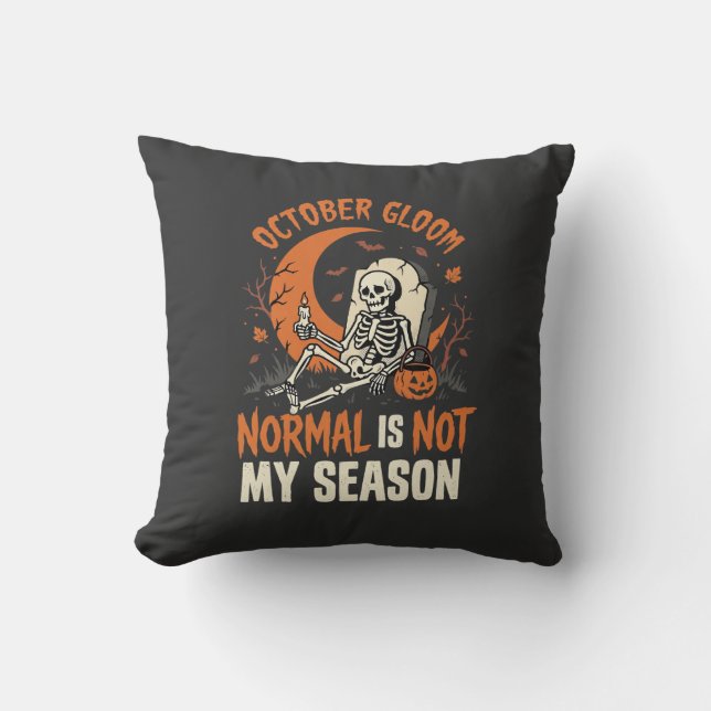 Halloween Dark Humour Skeleton Mood Cushion (Front)