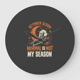 Halloween Dark Humour Skeleton Mood Large Clock