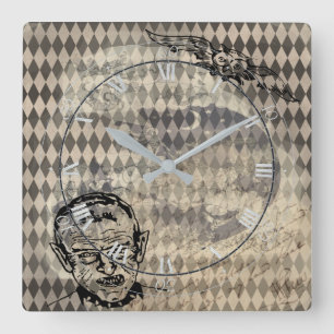 Halloween Dark Occult Vintage Vampire Square Wall Clock