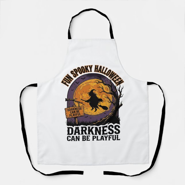 Halloween Darkness Shirt Vintage Witch Moon Design Apron (Front)