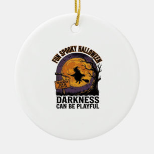 Halloween Darkness Shirt Vintage Witch Moon Design Ceramic Tree Decoration
