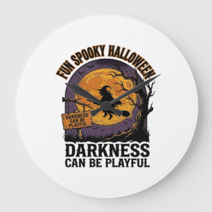 Halloween Darkness Shirt Vintage Witch Moon Design Large Clock
