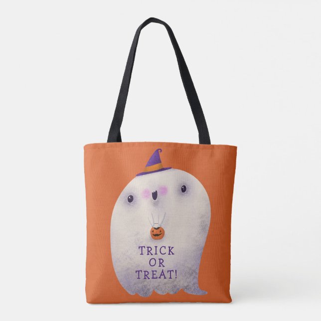 Halloween Decor Trick or Treat Cute Spooky Ghost Tote Bag (Back)